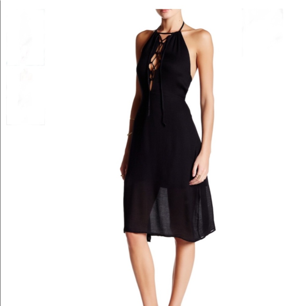 Honey Punch black lace-up halter dress